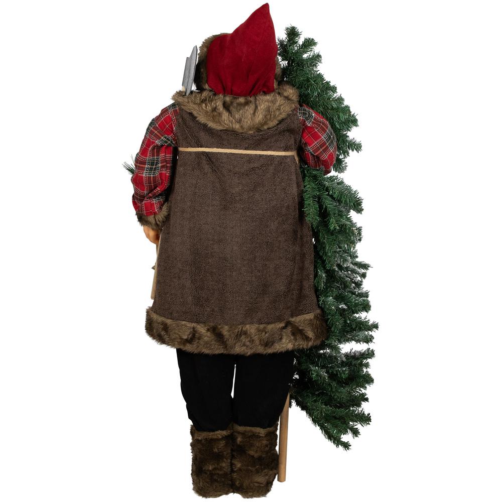 5' Standing Woodland Santa Claus Christmas Figure with Flocked Alpine Tree. Picture 6