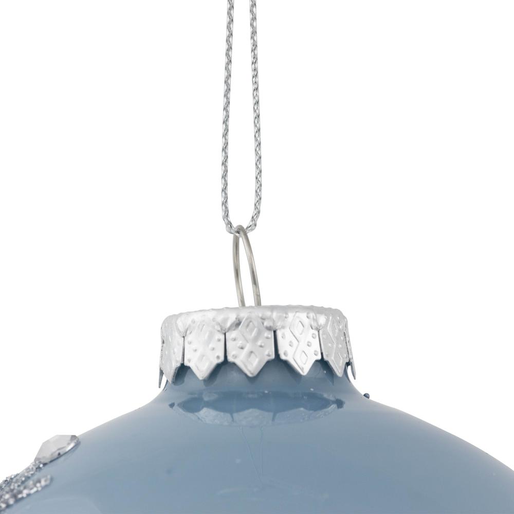 Set of 2 Shiny Stone Blue Glitter Snowflakes Glass Christmas Ball Ornaments 4". Picture 6