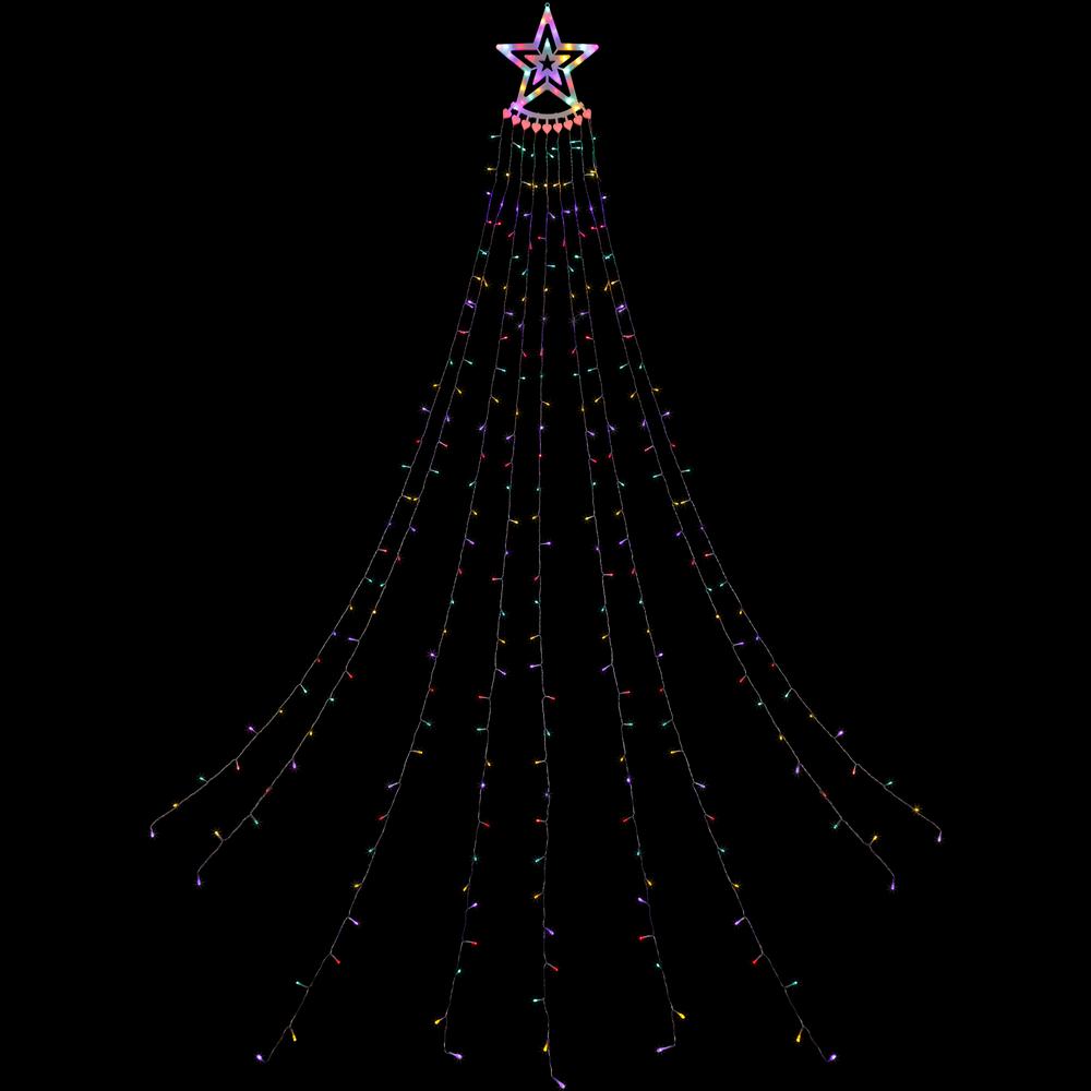 12.5' Multicolor LED Waterfall Light Tree Topper Outdoor Christmas Decor. Picture 6