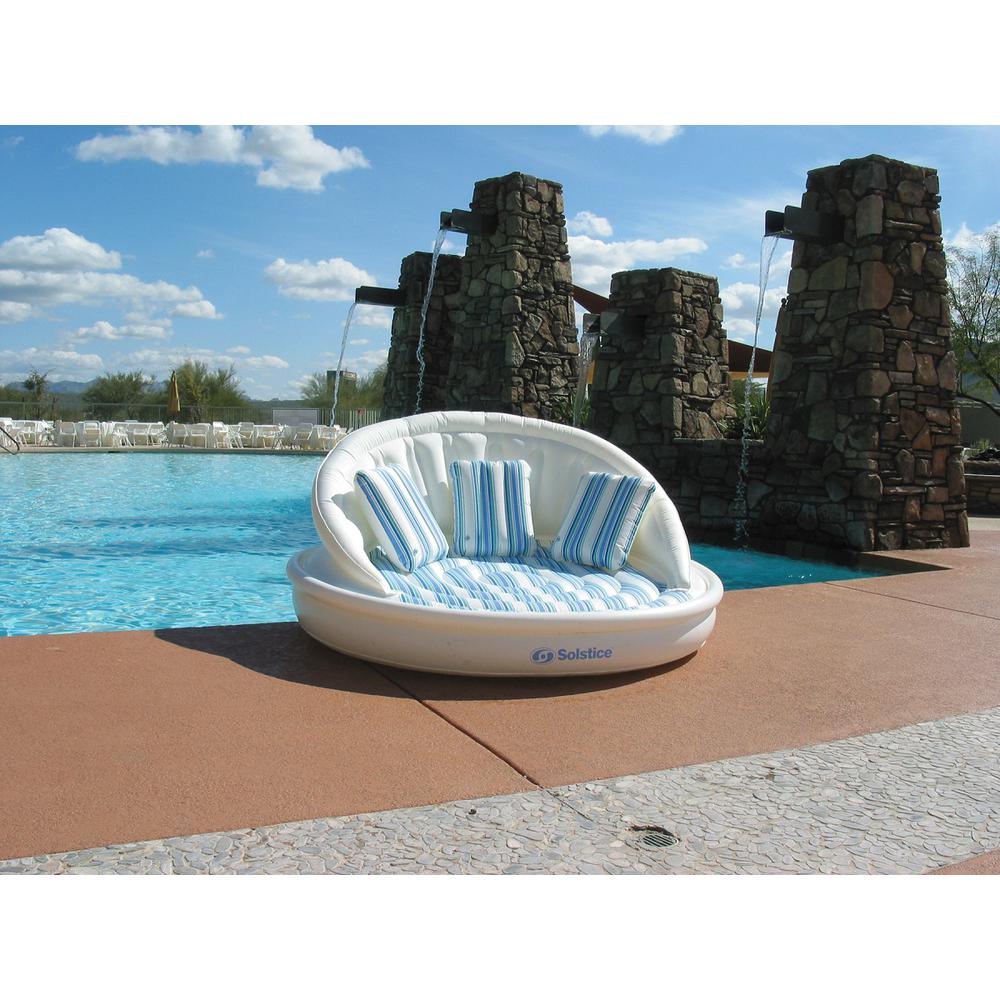 70-Inches Inflatable White and Blue Striped Floating Pool Sofa Lounge Raft. Picture 3
