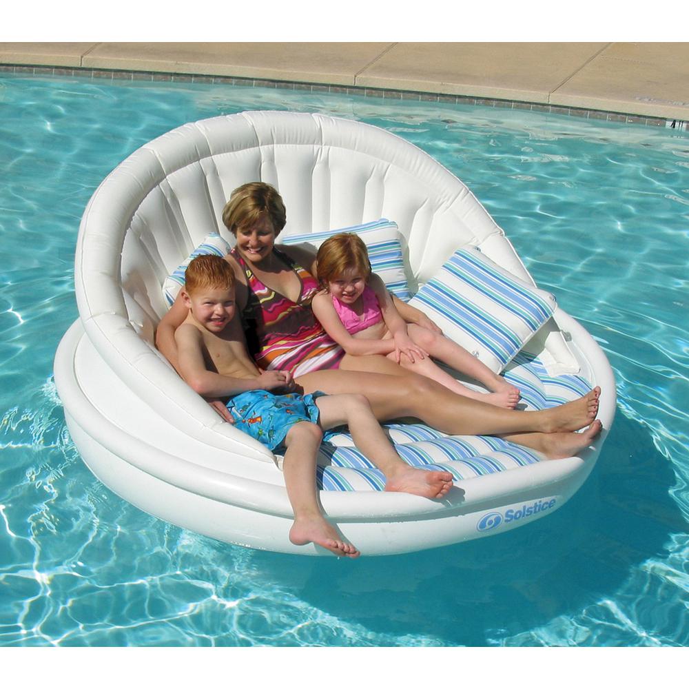 70-Inches Inflatable White and Blue Striped Floating Pool Sofa Lounge Raft. Picture 4