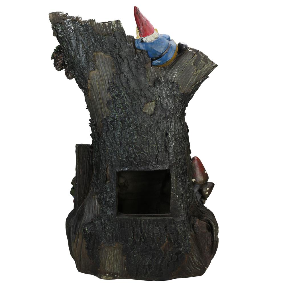 28" Brown Three-tier Gnome Home Tree Stump Outdoor Garden Water Fountain. Picture 3