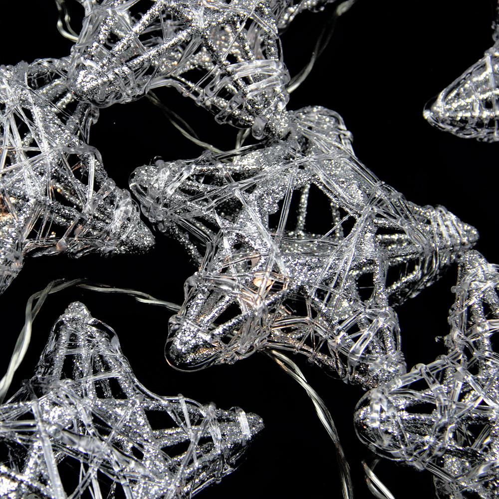 10 Battery Operated Clear LED Spun Glass Star Christmas Lights. Picture 2
