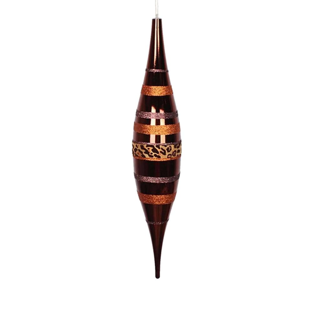 22" Brown and Gold Cheetah Print Striped Shatterproof Christmas Drop Ornament. Picture 1