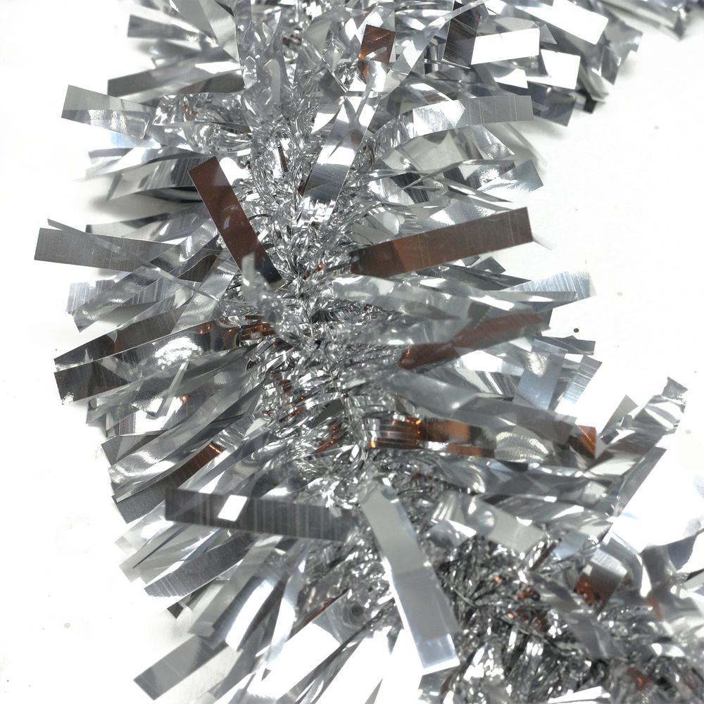 50' Shiny Silver Wide Cut Christmas Tinsel Garland - Unlit. Picture 2