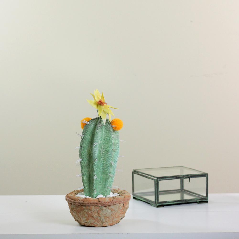 12" Green Potted Southwestern Style Artificial Cactus Plant with Flowers. Picture 3