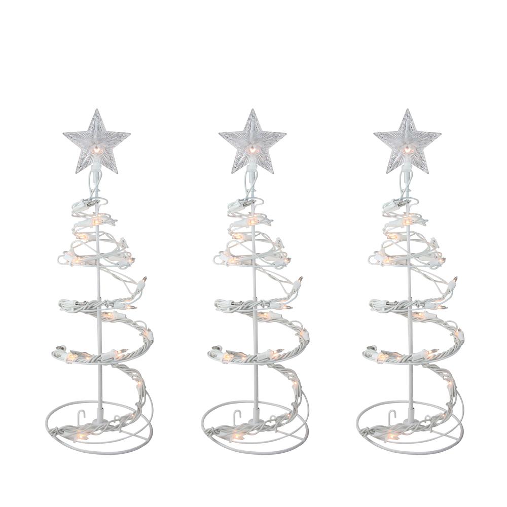 Set of 3 White Clear Lighted Spiral Cone Walkway Christmas Trees Outdoor Decor 18". Picture 1