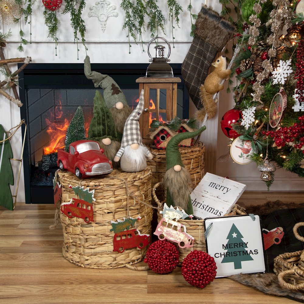 55" Red Vintage Truck with Tree Christmas Garland on Jute Rope. Picture 2