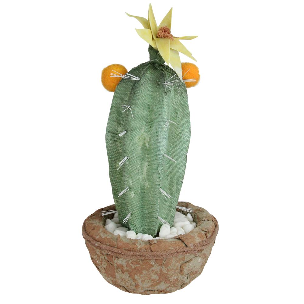12" Green Potted Southwestern Style Artificial Cactus Plant with Flowers. Picture 1