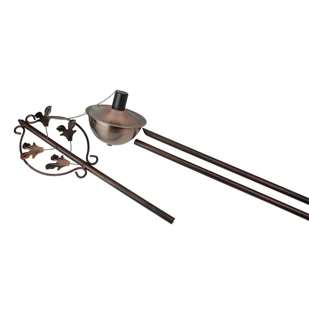 64.5" Brushed Copper Floral Motif Outdoor Patio Garden Oil Lamp Torch. Picture 5