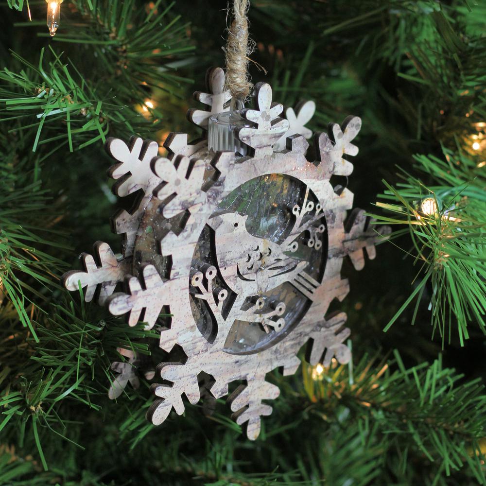 6" Brown and Gray Pre-Lit Snowflake with Bird Christmas Ornament. Picture 3