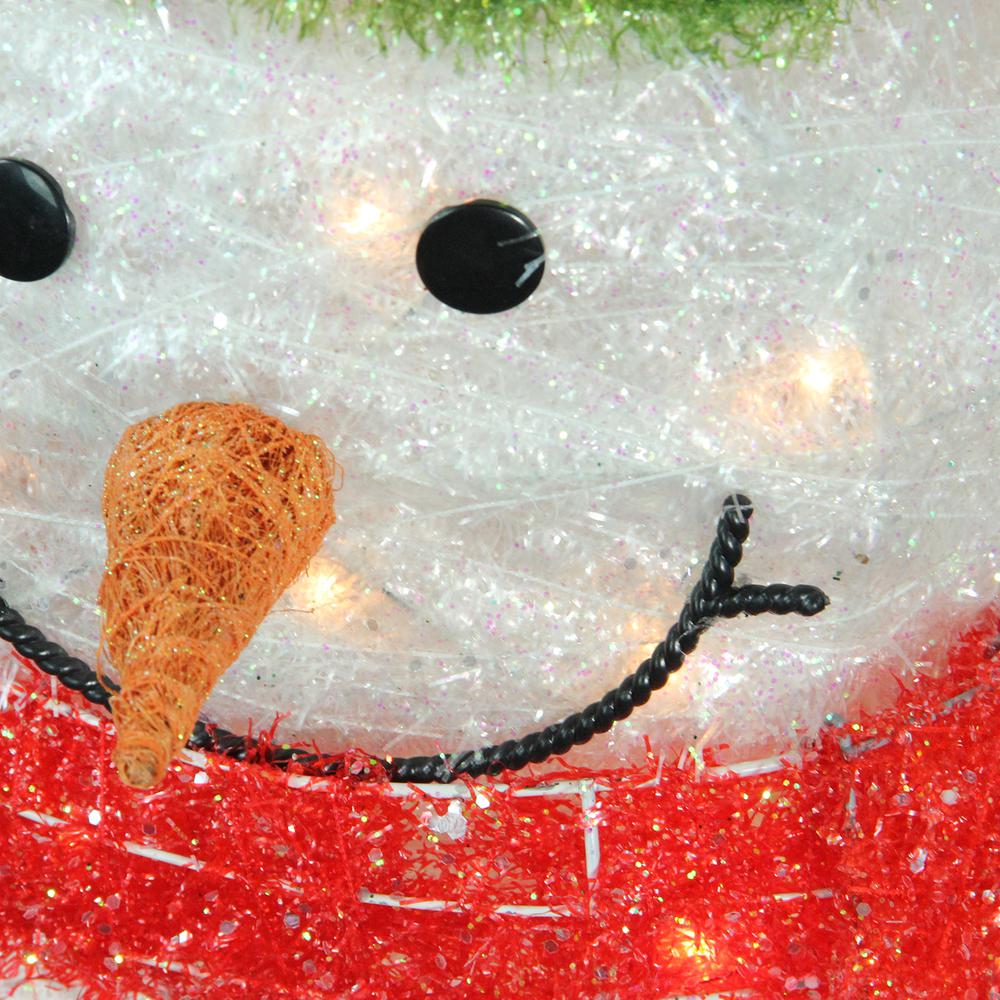 38" Lighted White and Red Tinsel Snowman with Wreath Outdoor Christmas Decoration. Picture 3