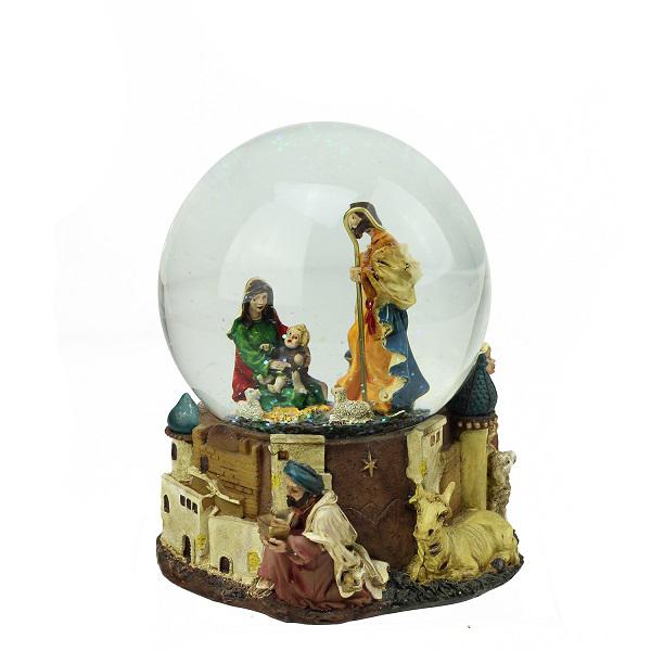 5.5" Nativity Scene Religious Musical Christmas Snow Globe. Picture 1