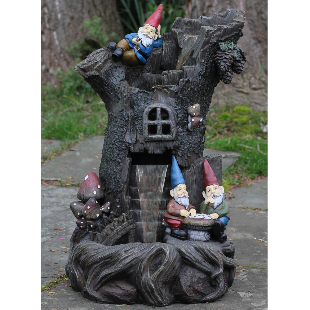 28" Brown Three-tier Gnome Home Tree Stump Outdoor Garden Water Fountain. Picture 2