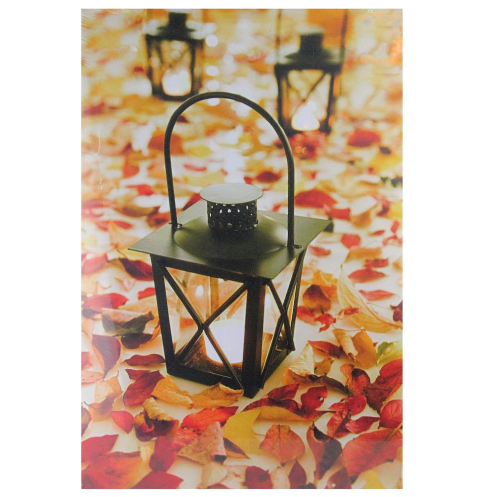 LED Lighted Fall Foliage and Lanterns Canvas Wall Art 23.5" x 15.5". Picture 1