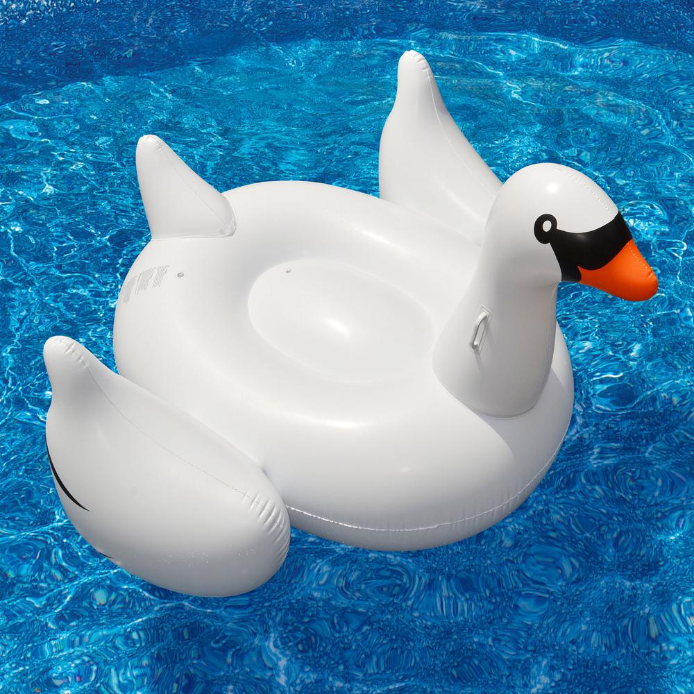 75" Inflatable White and Black Giant Swan Swimming Pool Ride-On Float Toy. Picture 3