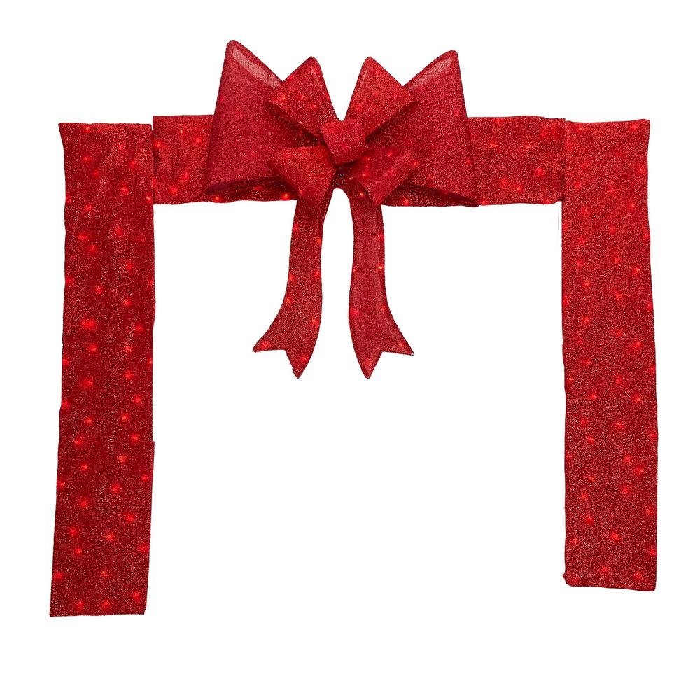 8' Red LED Lighted Christmas Doorway Arch Decoration with Bow. Picture 2