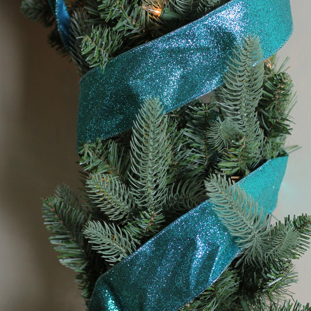 Pack of 12 Shimmering Teal Green Solid Wired Christmas Craft Ribbon - 2.5" x 120. Picture 3