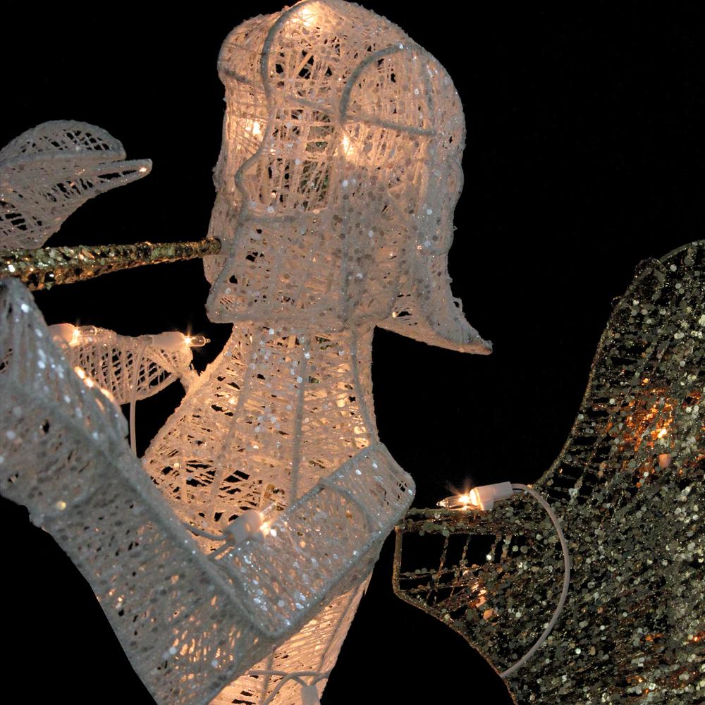48" Lighted Glittered Silver and Gold Trumpeting Angel Christmas Outdoor Decor. Picture 3