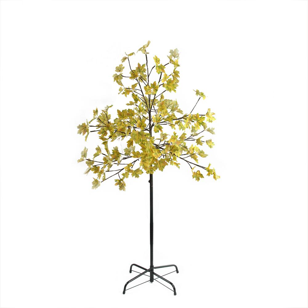 5' Pre-Lit LED Lighted Fall Harvest Yellow Maple Leaf Artificial Tree - White Lights. Picture 1