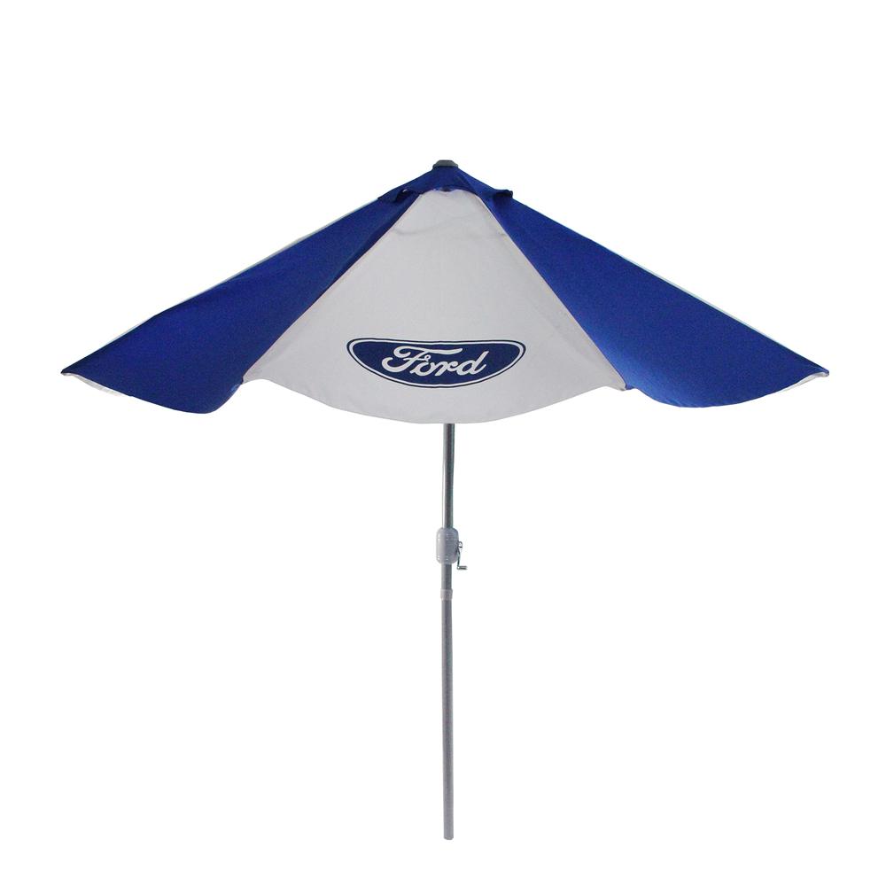 9' Outdoor Patio Ford Umbrella with Hand Crank and Tilt  Blue and White. Picture 1