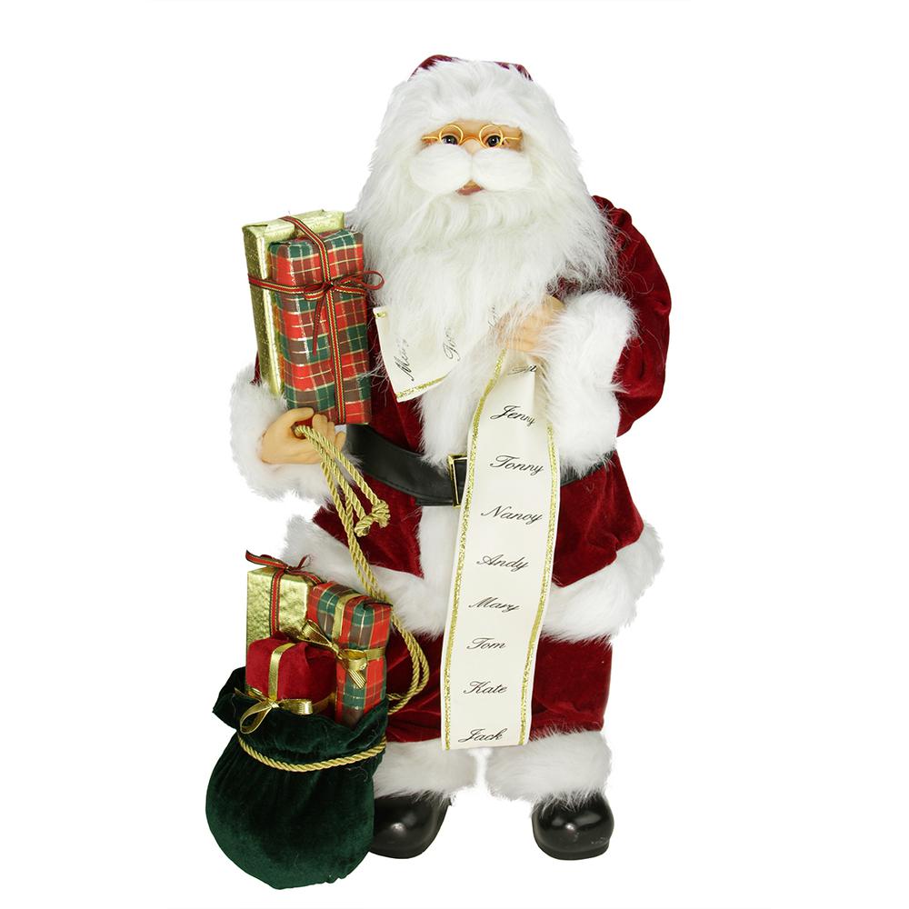 24" Red Traditional Standing Santa Claus Christmas Figure with Name List and Gift Boxes. Picture 1