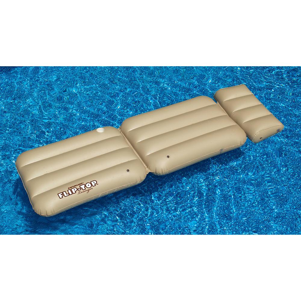 88" Inflatable Beige Adjustable Flip-Top Swimming Pool Lounger Raft. Picture 3