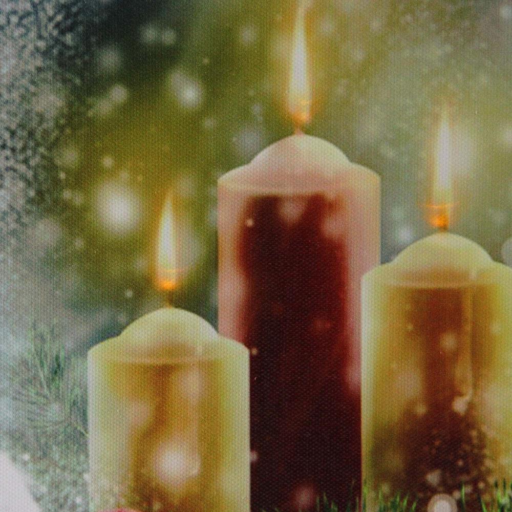 LED Lighted Snowy Window Pane and Candles Christmas Canvas Wall Art 23.5" x 15.5". Picture 2