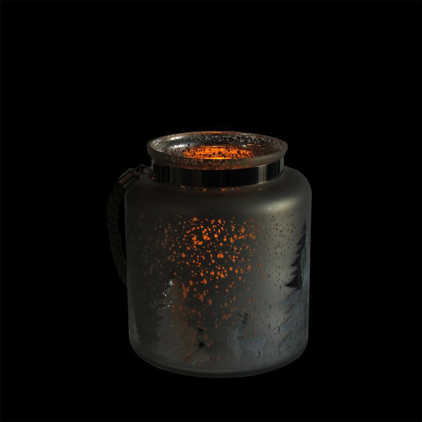 9.5" Gray and Silver Tree Silhouette Mercury Glass Christmas Pillar Candle Holder. Picture 4