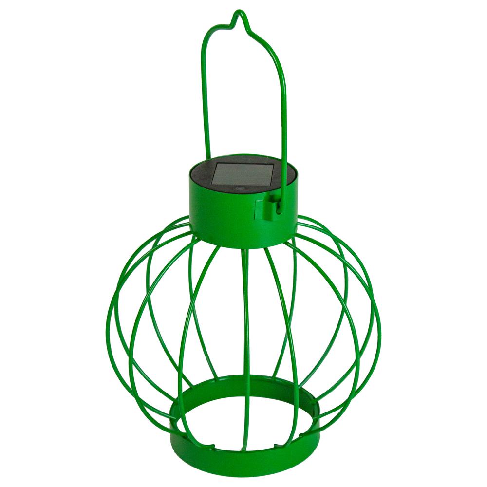 6.5" Green Outdoor Hanging LED Solar Lantern with Handle. Picture 1