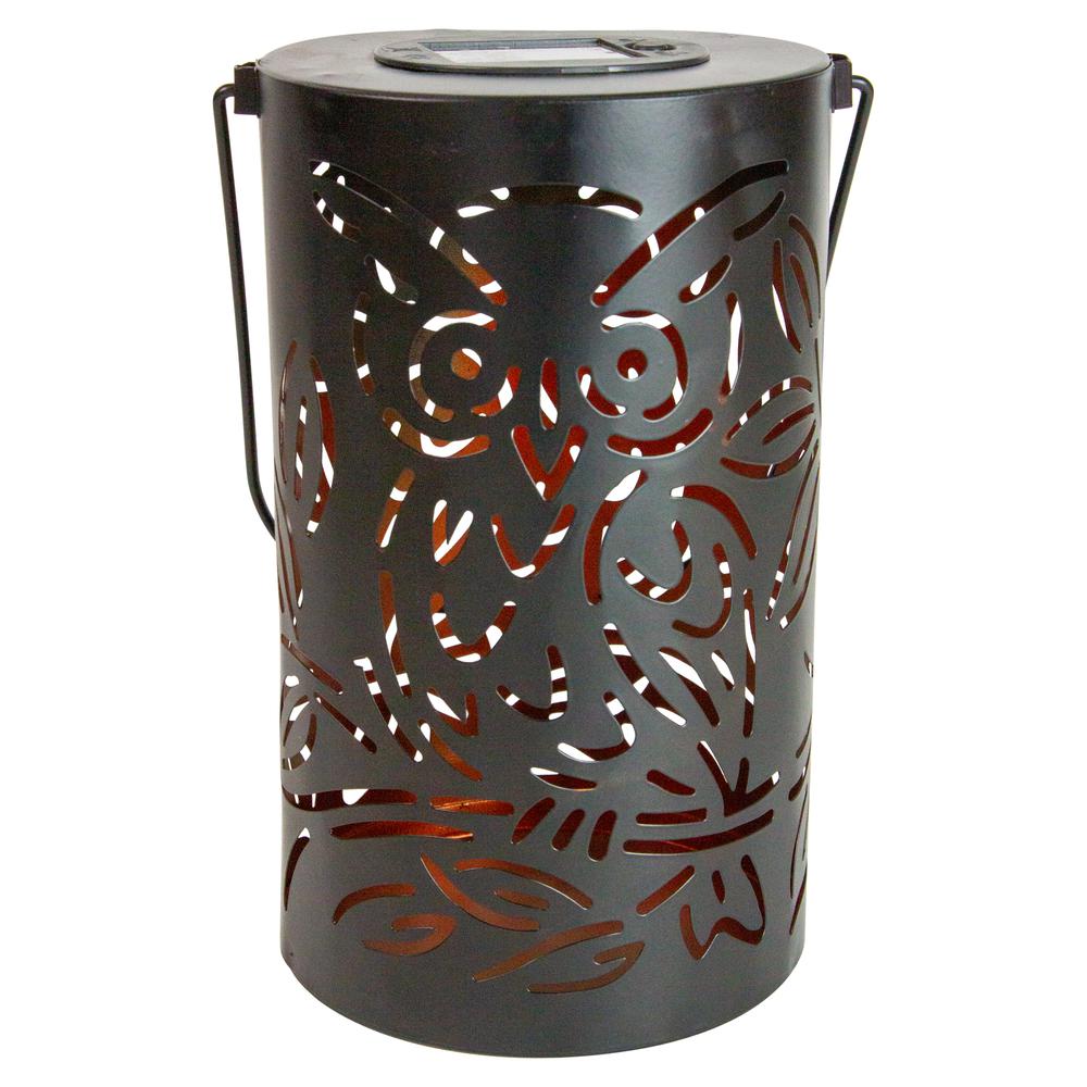 8" Black Owl Outdoor Solar Lantern with Handle. Picture 5