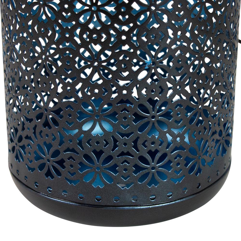 7" Black Integrated Floral LED Solar Outdoor Lantern with Handle. Picture 4