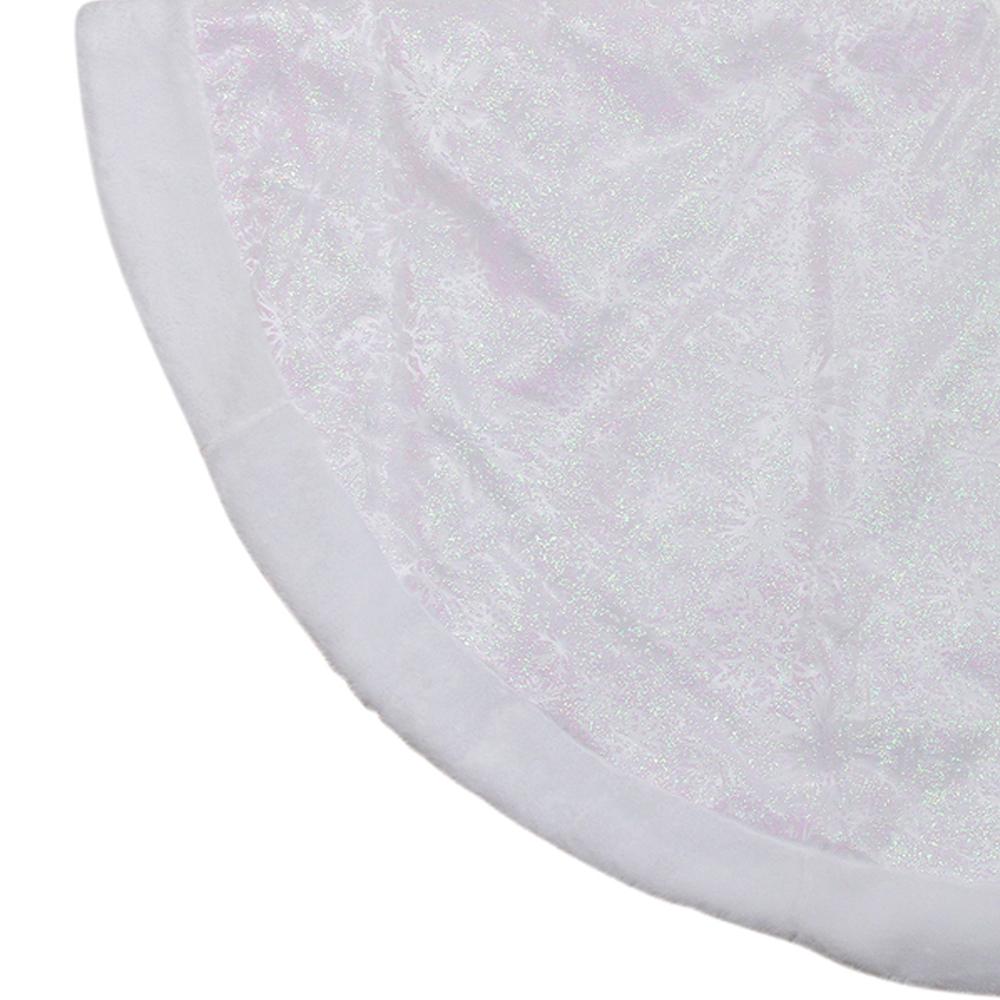 48" White Iridescent Glitter Snowflake Christmas Tree Skirt. Picture 3