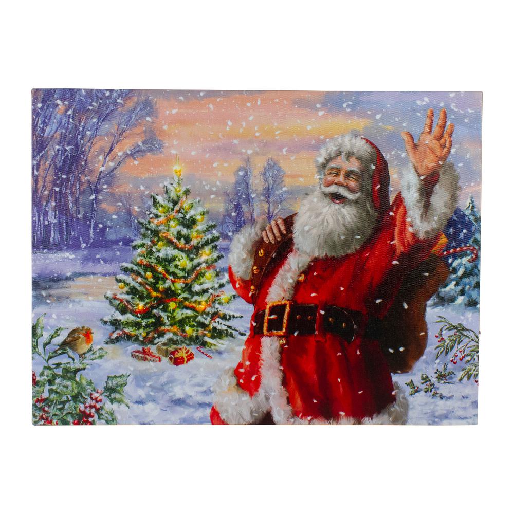 Lighted Santa with Christmas Tree Canvas Wall Art 11.75" x 15.75". Picture 1