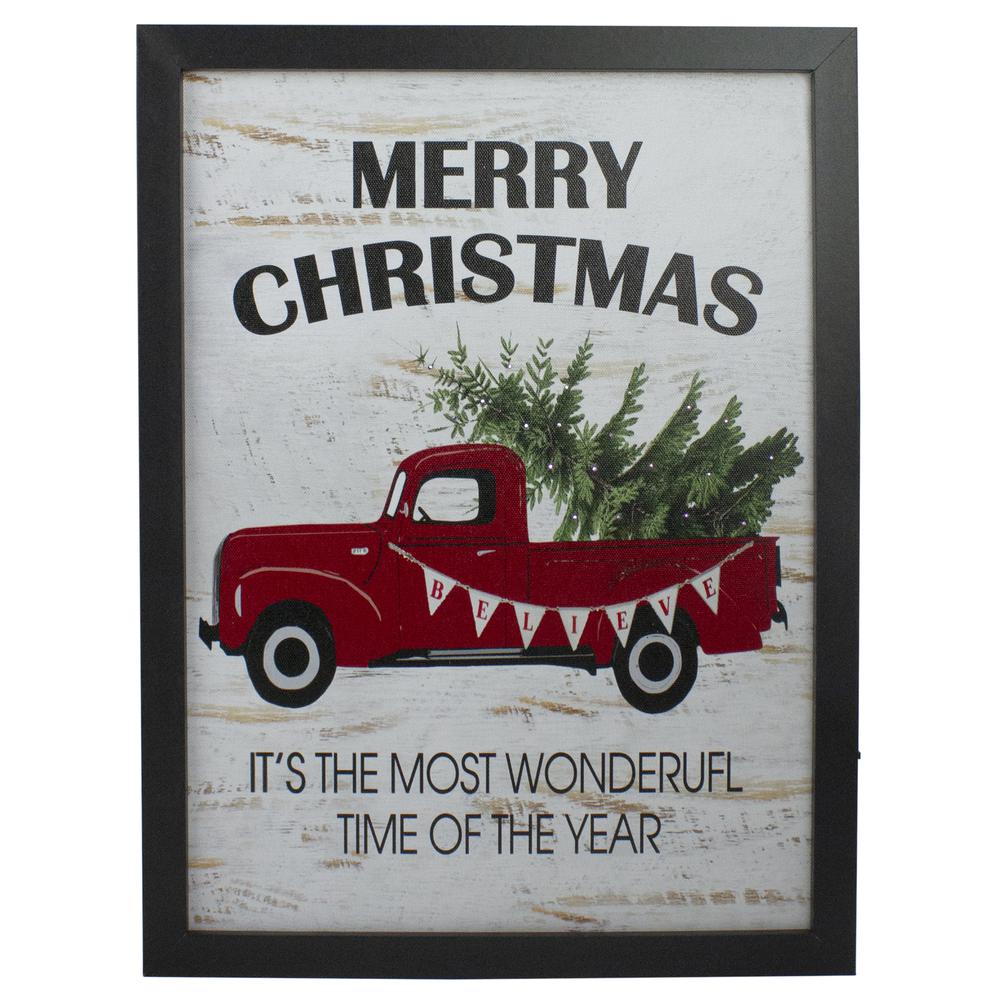 16" Lighted Red and Green Merry Christmas Canvas Wall Art. Picture 1