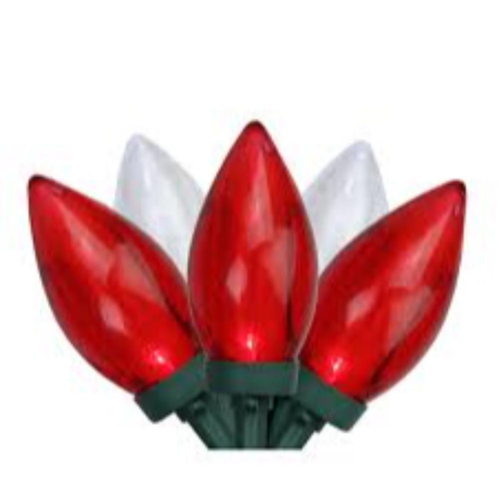 25 Red and White LED C7 Christmas Lights - 16 ft Green Wire. Picture 3