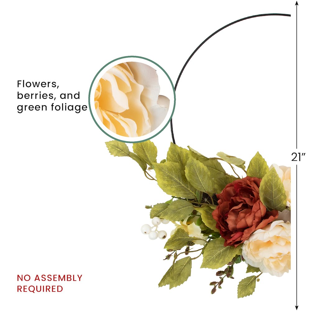 Autumn Harvest Artificial Floral Half Wreath with Fall Foliage  21-Inch. Picture 4