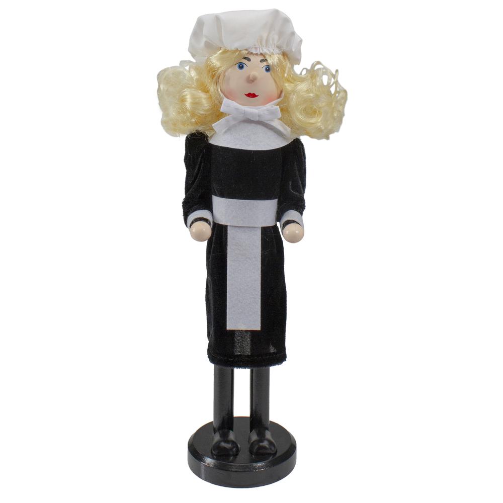 14" Pilgrim Woman Wooden Fall Harvest Thanksgiving Nutcracker. Picture 1