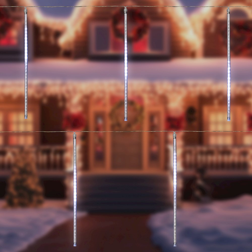 Set of 10 White LED Dripping Snowfall Icicle Christmas Lights - 20.5 ft Clear Wire. Picture 3