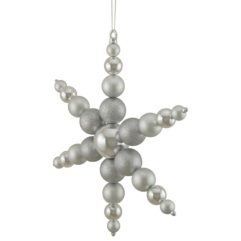 18" Silver 3-Finish Ball Snowflake Commercial Christmas Ornament. Picture 2