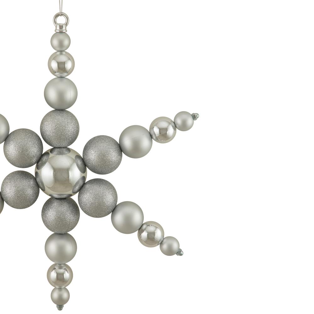 18" Silver 3-Finish Ball Snowflake Commercial Christmas Ornament. Picture 3
