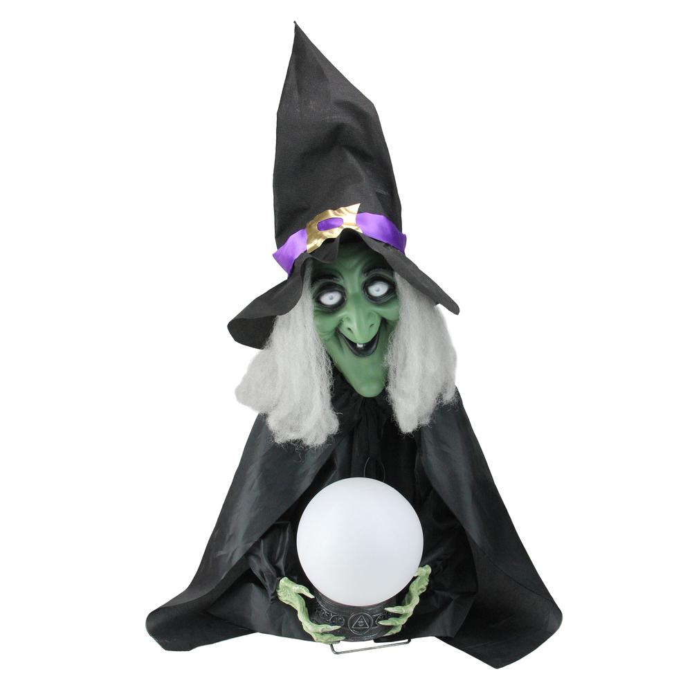 26" Pre-Lit Sitting Fortune Witch with Magic Ball Halloween Decoration. Picture 1