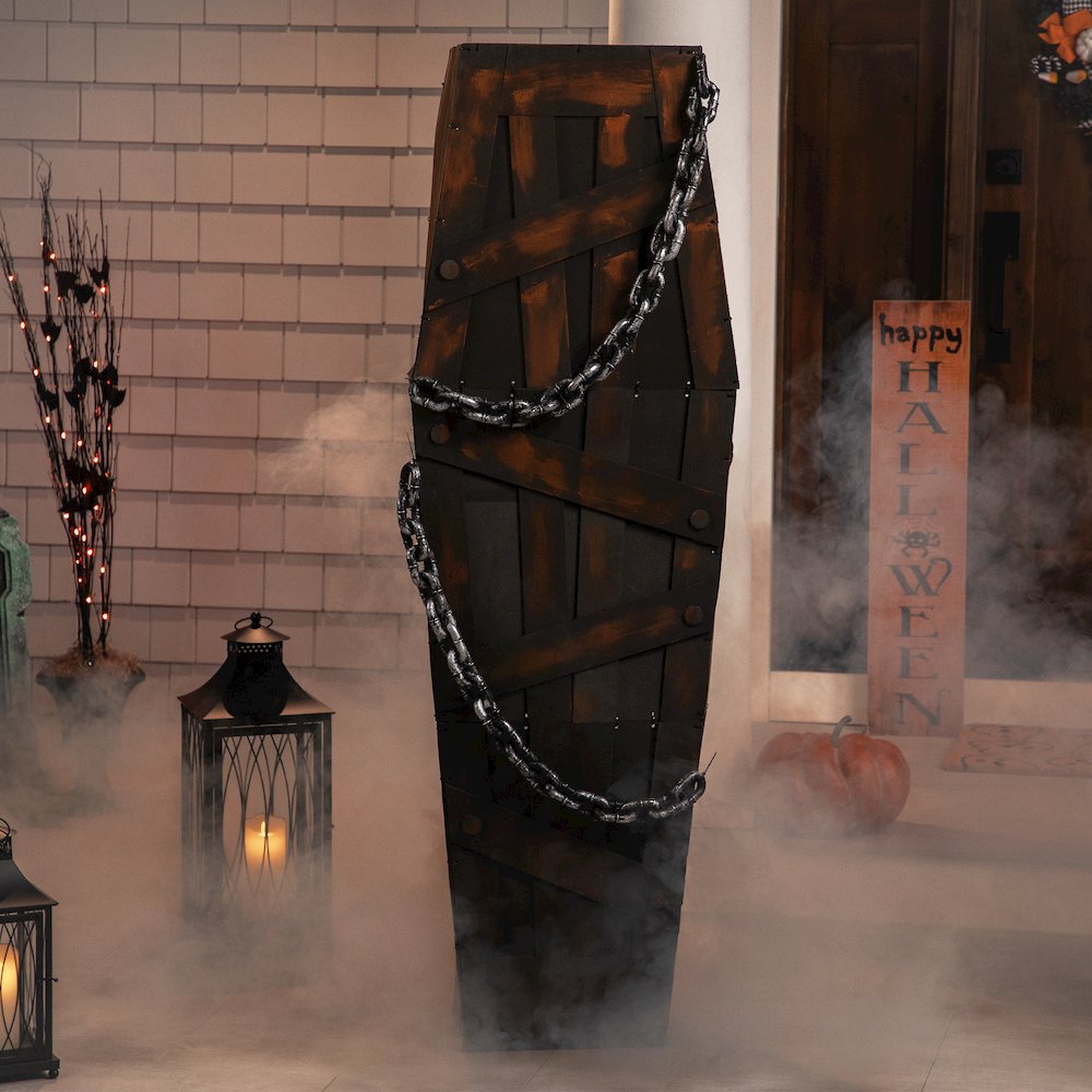 63" Animated and Musical Chained Shaking Coffin Halloween Decoration. Picture 2