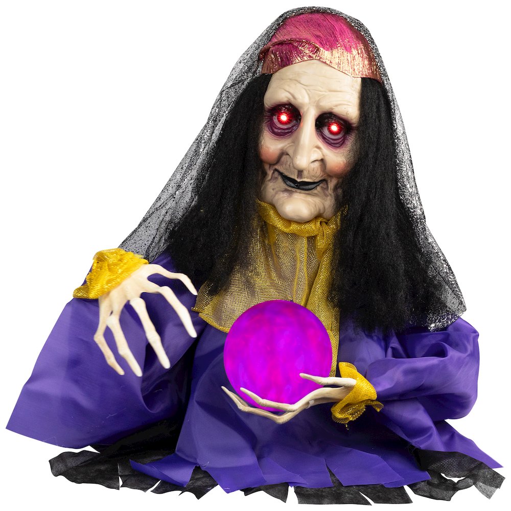 20" Animated Fortune Teller Halloween Decoration. Picture 1