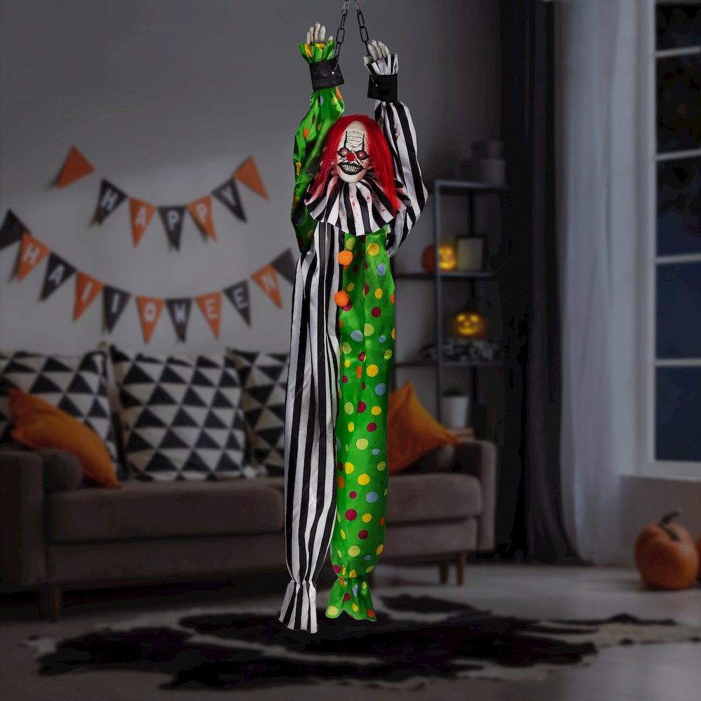 Animated Shaking Clown with Sound Hanging Halloween Decoration - 5'. Picture 6