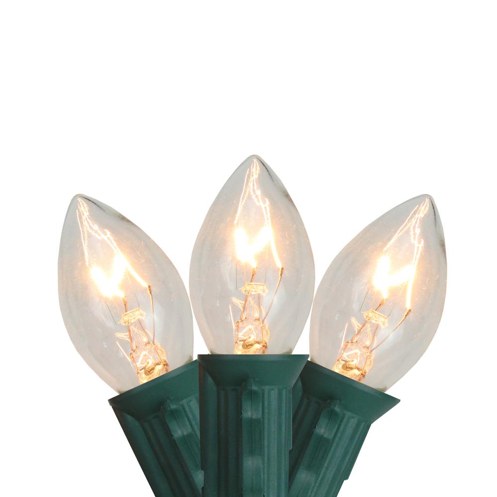Set of 25 C7 Clear Christmas Lights - 24 ft Green Wire. Picture 1