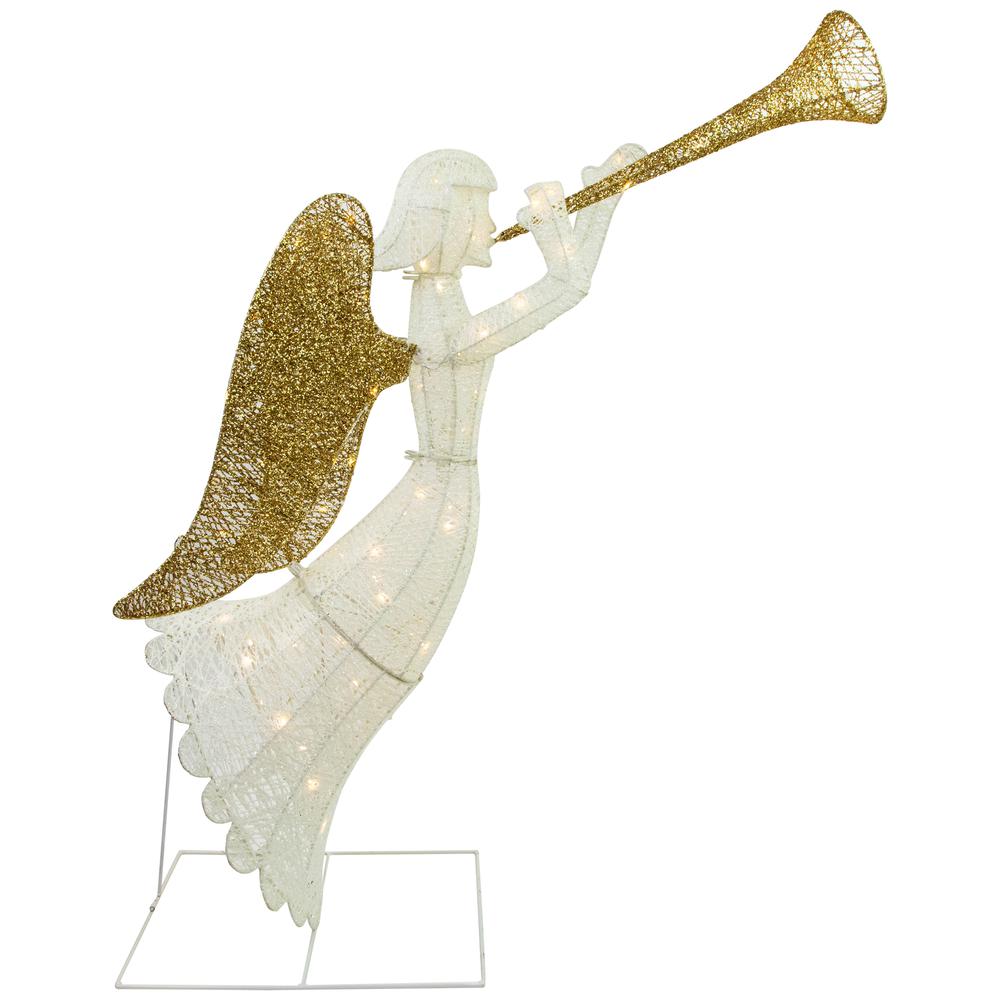 48" Lighted Glittered Silver and Gold Trumpeting Angel Christmas Outdoor Decor. Picture 1