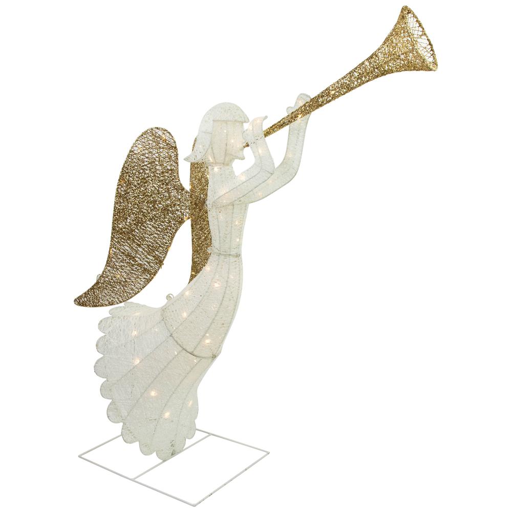 48" Lighted Glittered Silver and Gold Trumpeting Angel Christmas Outdoor Decor. Picture 4