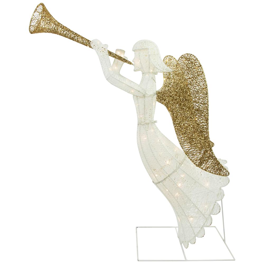 48" Lighted Glittered Silver and Gold Trumpeting Angel Christmas Outdoor Decor. Picture 7
