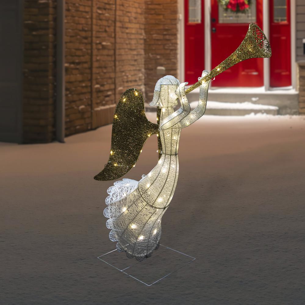 48" Lighted Glittered Silver and Gold Trumpeting Angel Christmas Outdoor Decor. Picture 2